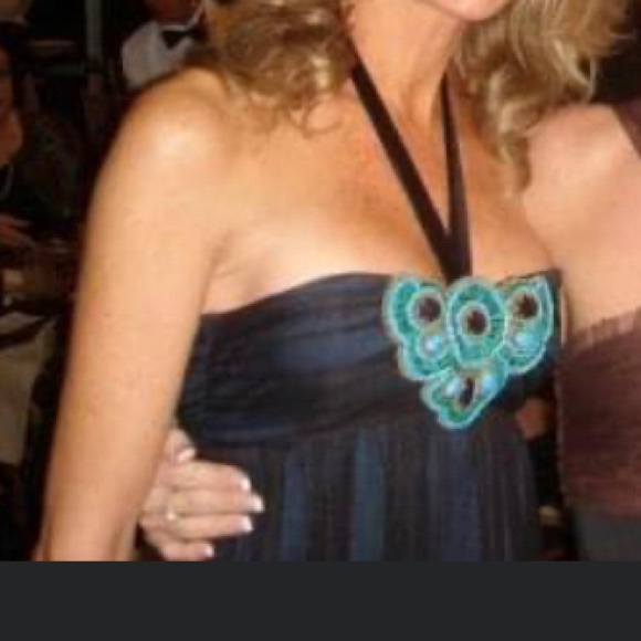 Andrew GN | Cocktail Empire Cut/Strapless Dress; Turquoise & Lapis Stones; Small - Picture 4 of 16